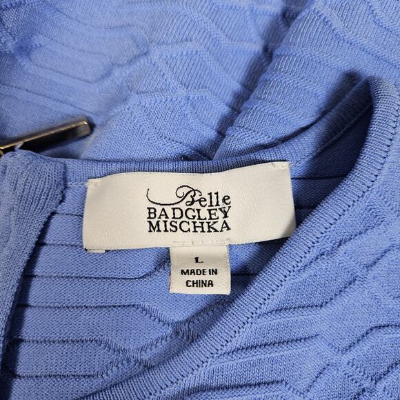 Belle Badgley Mischka Periwinkle Textured Fit & Flare Short Sleeve Dress Large - Picture 3 of 6